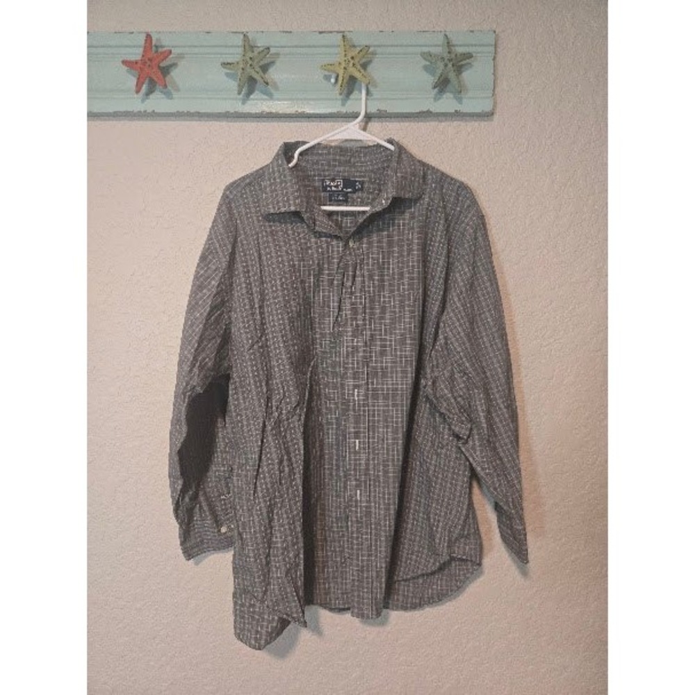 Polo Ralph Lauren Philip Mens 18 34/35 Grey White Grid Cotton Button Down Shirt